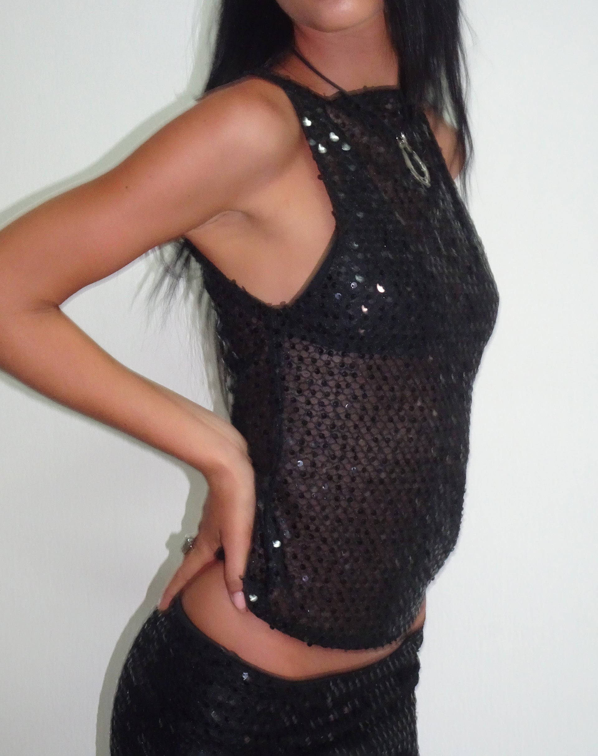 Image de la veste Dudley en tricot à paillettes Noir