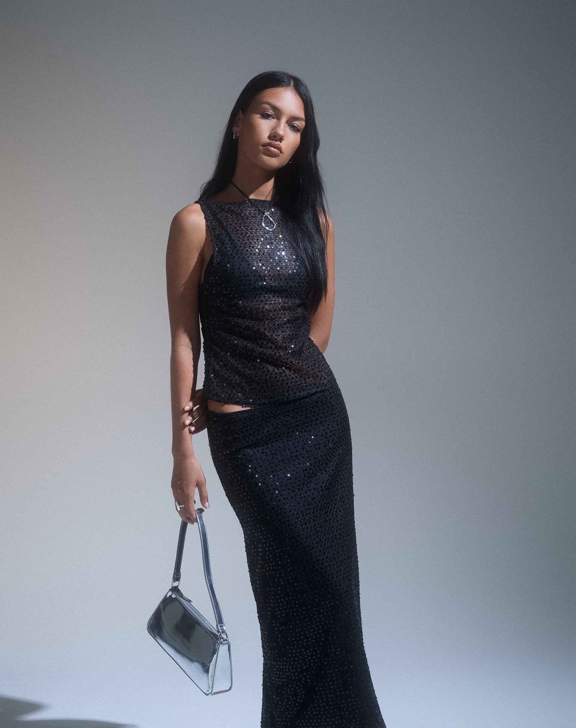 Image de la veste Dudley en tricot à paillettes Noir