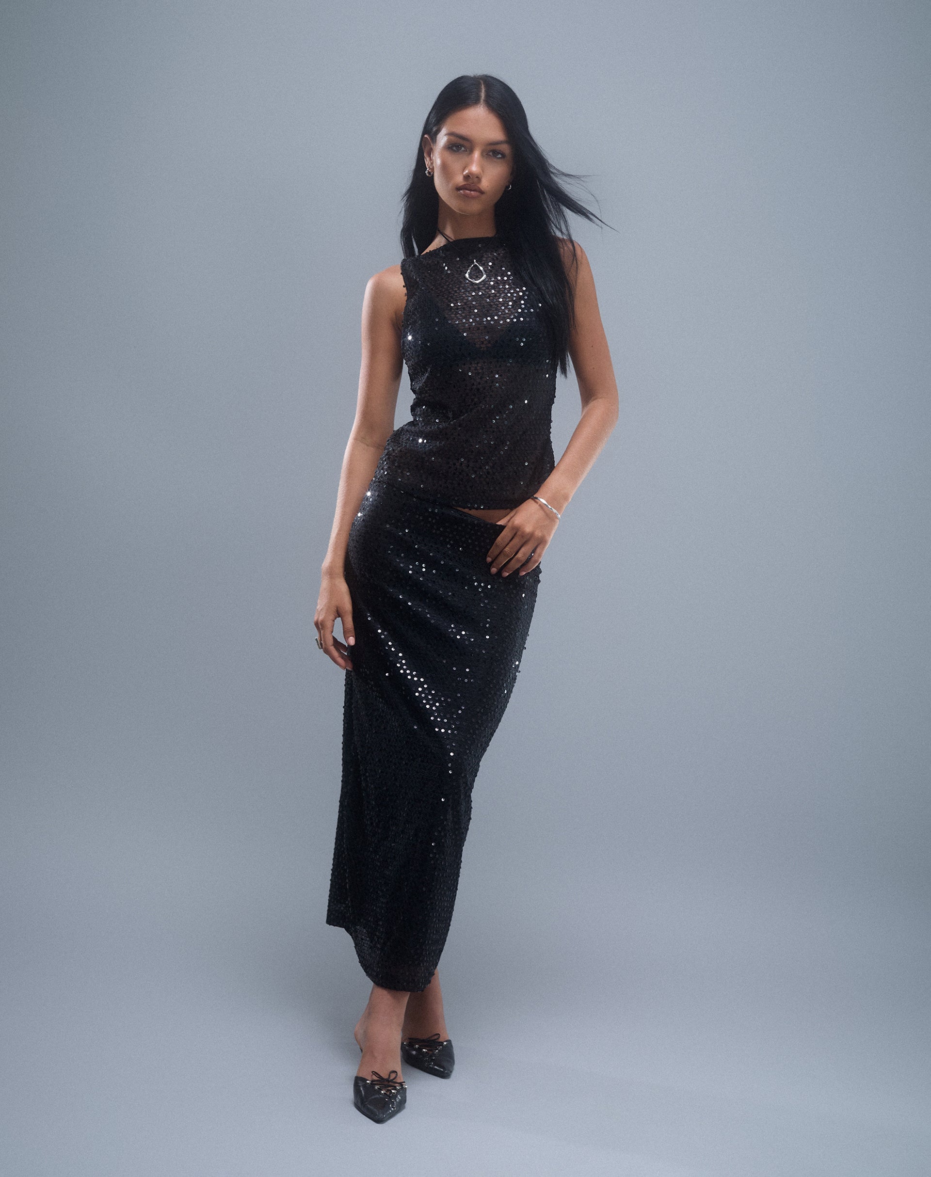 Image de Tresha Maxi Skirt in Sequin Knit Black