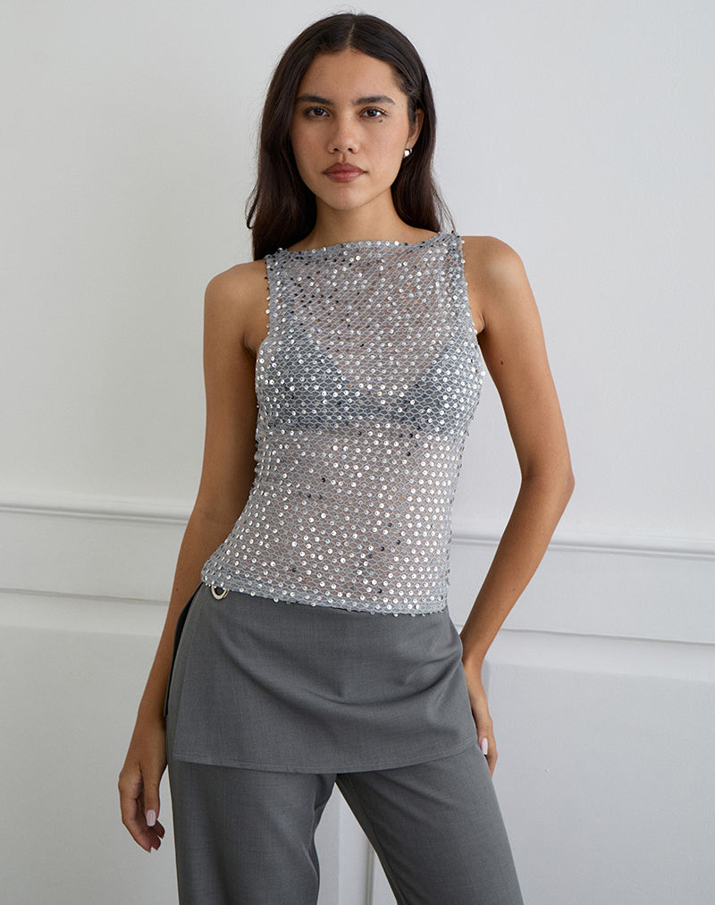 Dudley - Top gilet en maille pailletée - Argent foncé