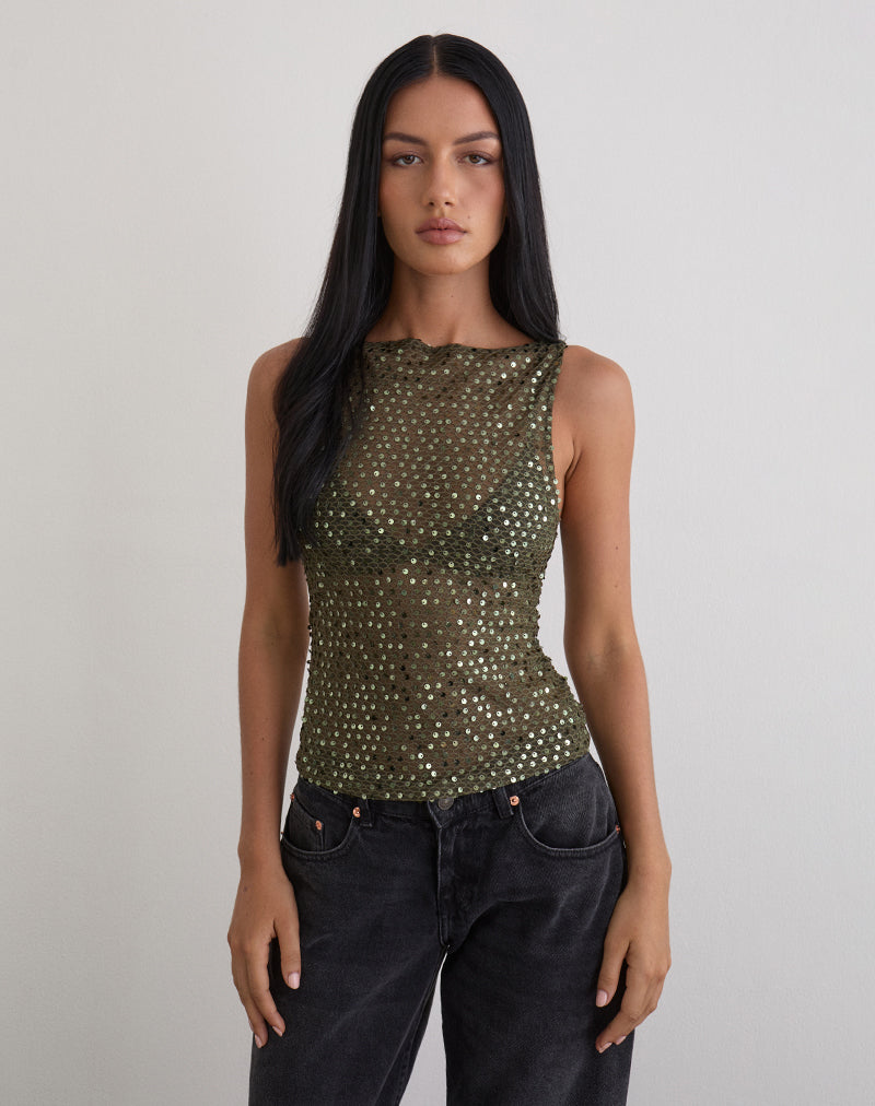 Image de la veste Dudley en tricot à paillettes Olive