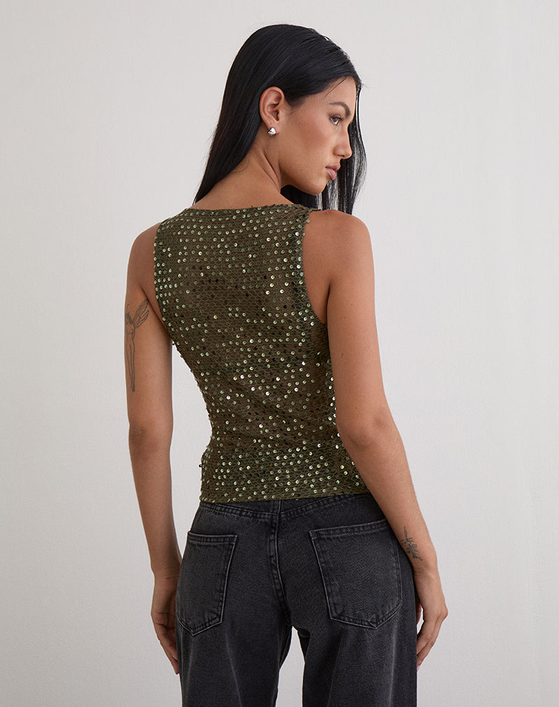 Image de la veste Dudley en tricot à paillettes Olive