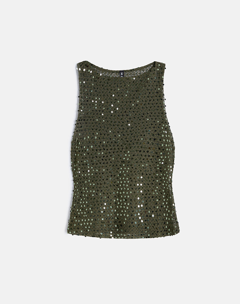 Image de la veste Dudley en tricot à paillettes Olive