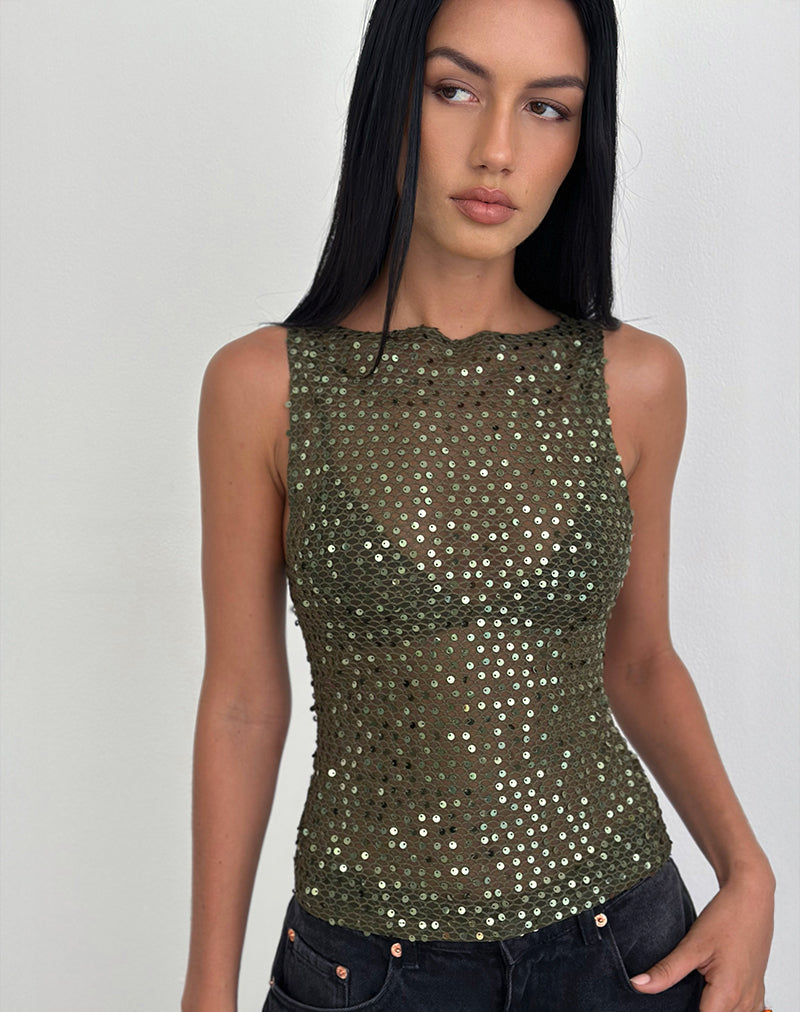 Image de la veste Dudley en tricot à paillettes Olive