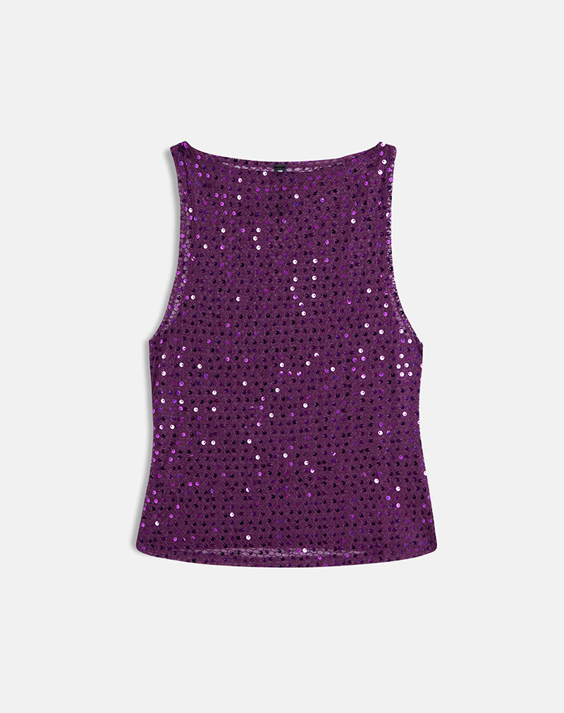 Image Dudley Vest Top in Sequin Knit Plum Wine