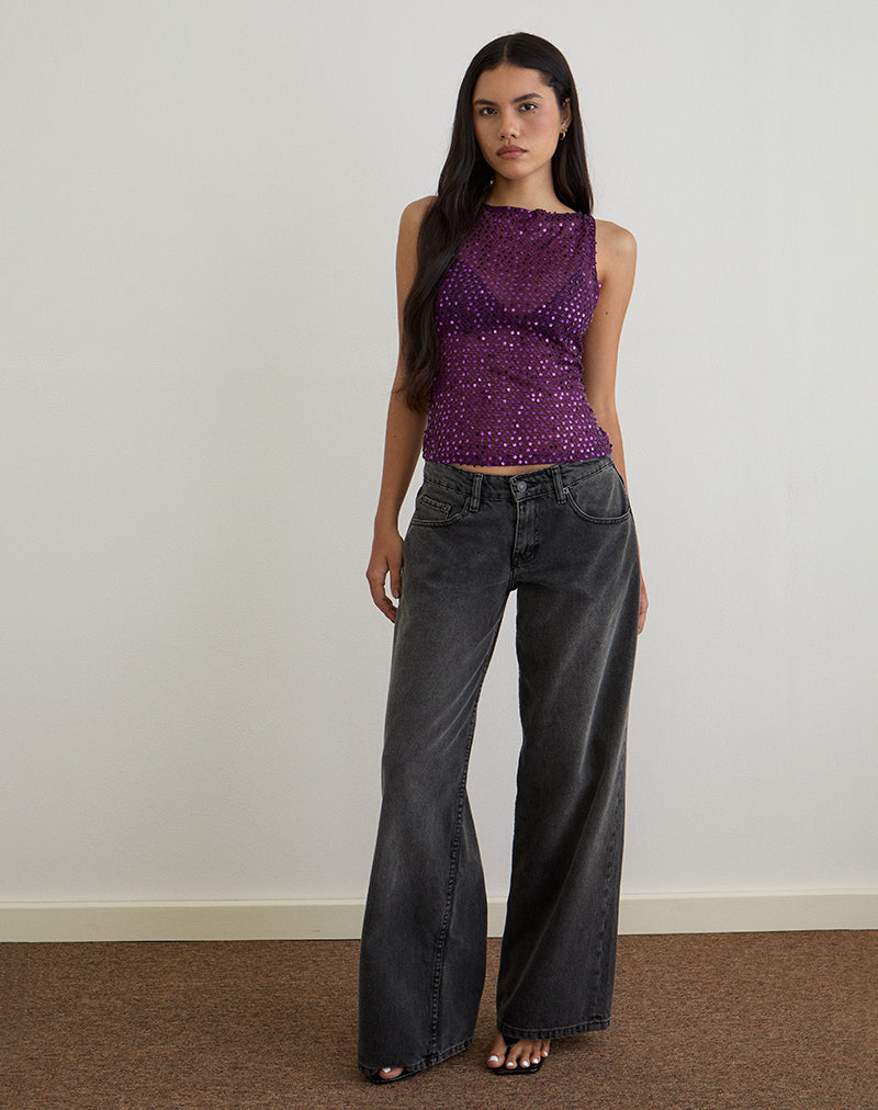 Image Dudley Vest Top in Sequin Knit Plum Wine