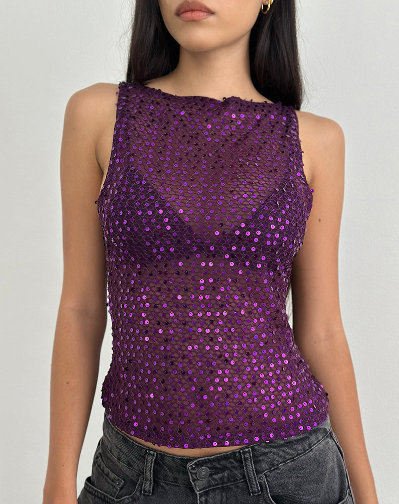 Image Dudley Vest Top in Sequin Knit Plum Wine