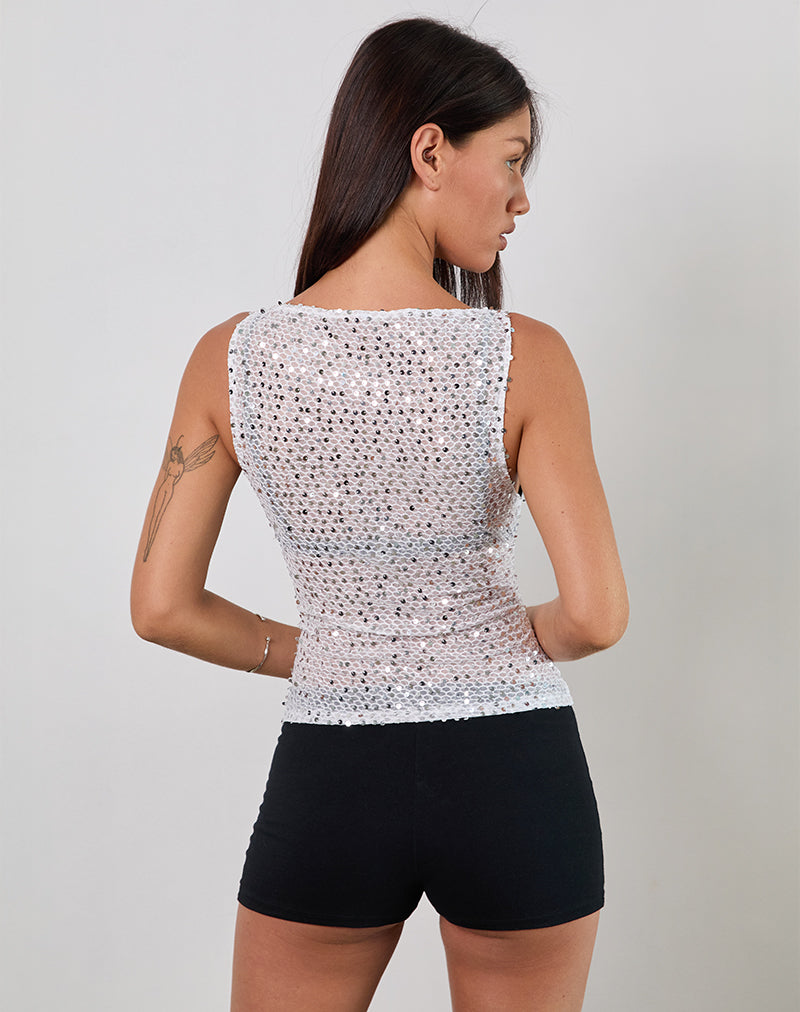 Image of Dudley Vest Top in Sequin Knit Silver