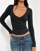 Image de Dulcet Ribbed Plunge Long Sleeve Top in Black
