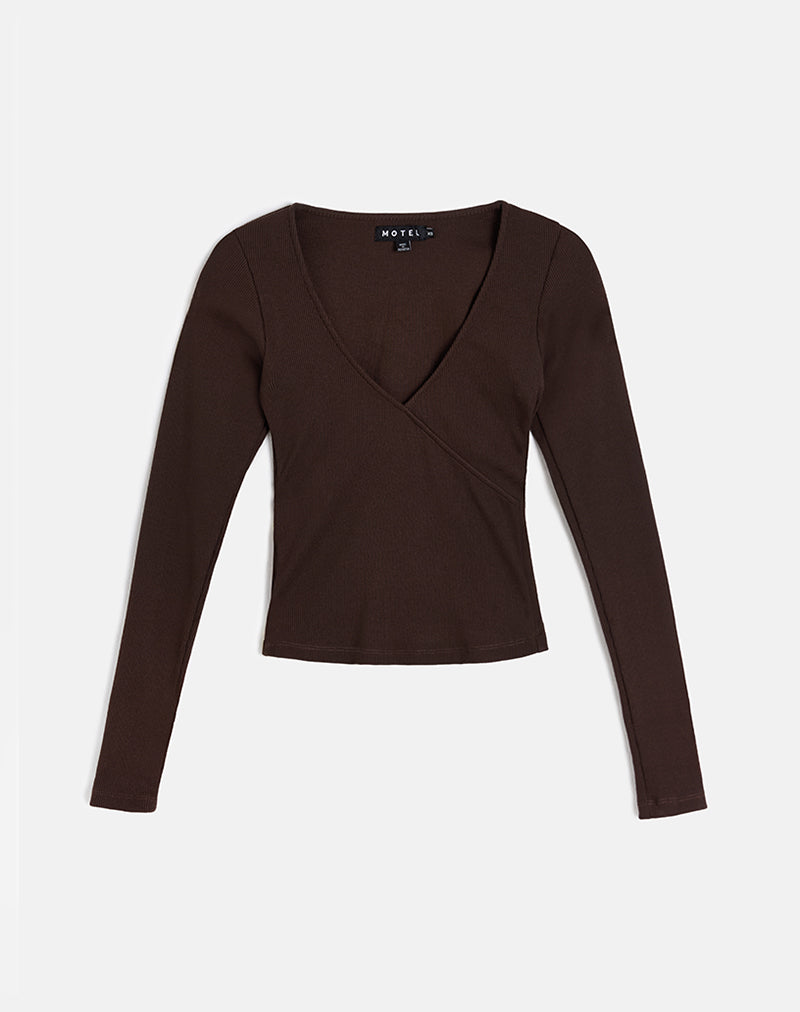 Image de Dulcet Ribbed Plunge Top in Chocolate Brown
