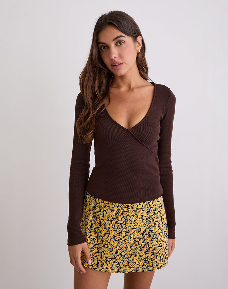 Dulcet Ribbed Plunge Top in Chocolate Brown (Top plongeant côtelé)