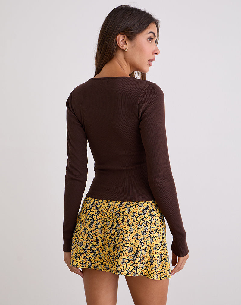 Image de Dulcet Ribbed Plunge Top in Chocolate Brown