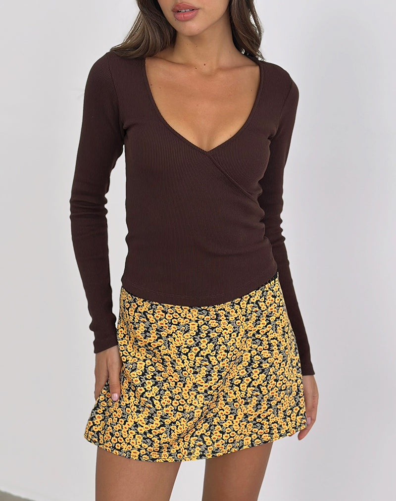 Image de Dulcet Ribbed Plunge Top in Chocolate Brown
