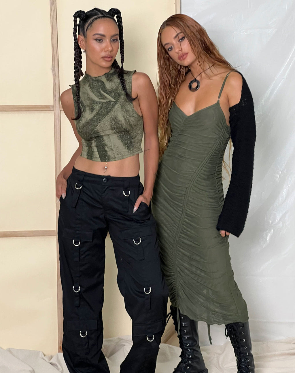 Robe midi en maille froncée Dulcia, Green Leaf