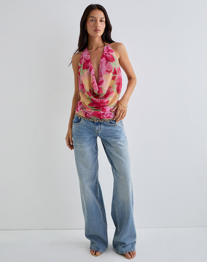 Image de Duma Cowl Halter Top in Bold Multi Colour Floral