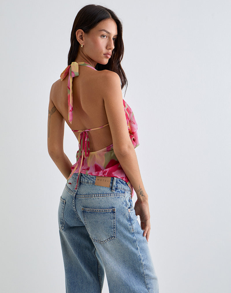 Image de Duma Cowl Halter Top in Bold Multi Colour Floral