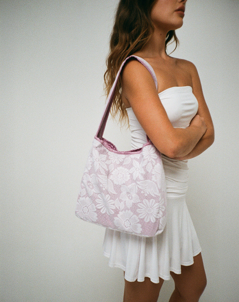 Sac Dune en blanc avec reliure en dentelle rose