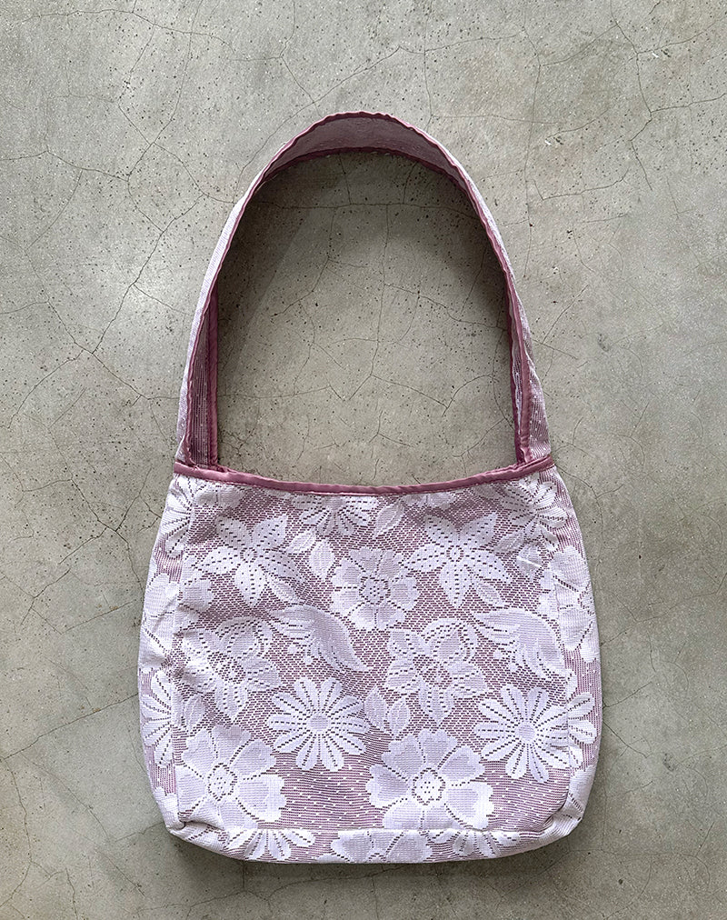 Sac Dune en blanc avec reliure en dentelle rose