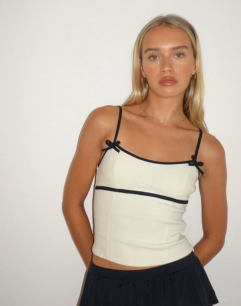 image de Duta Cami Top in Cream with Black Bows