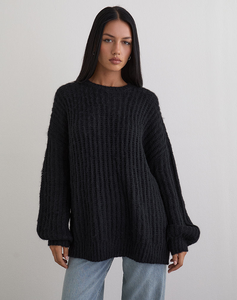 Pull oversize en maille Daren, noir