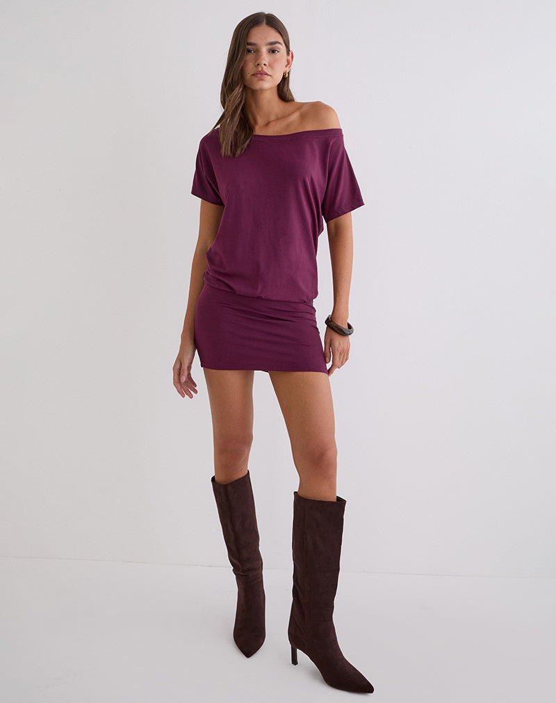 Image of Edwina Off the Shoulder Mini Dress in Deep Purple