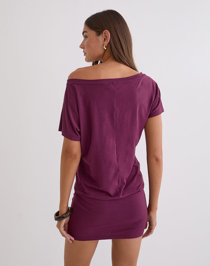 Image of Edwina Off the Shoulder Mini Dress in Deep Purple