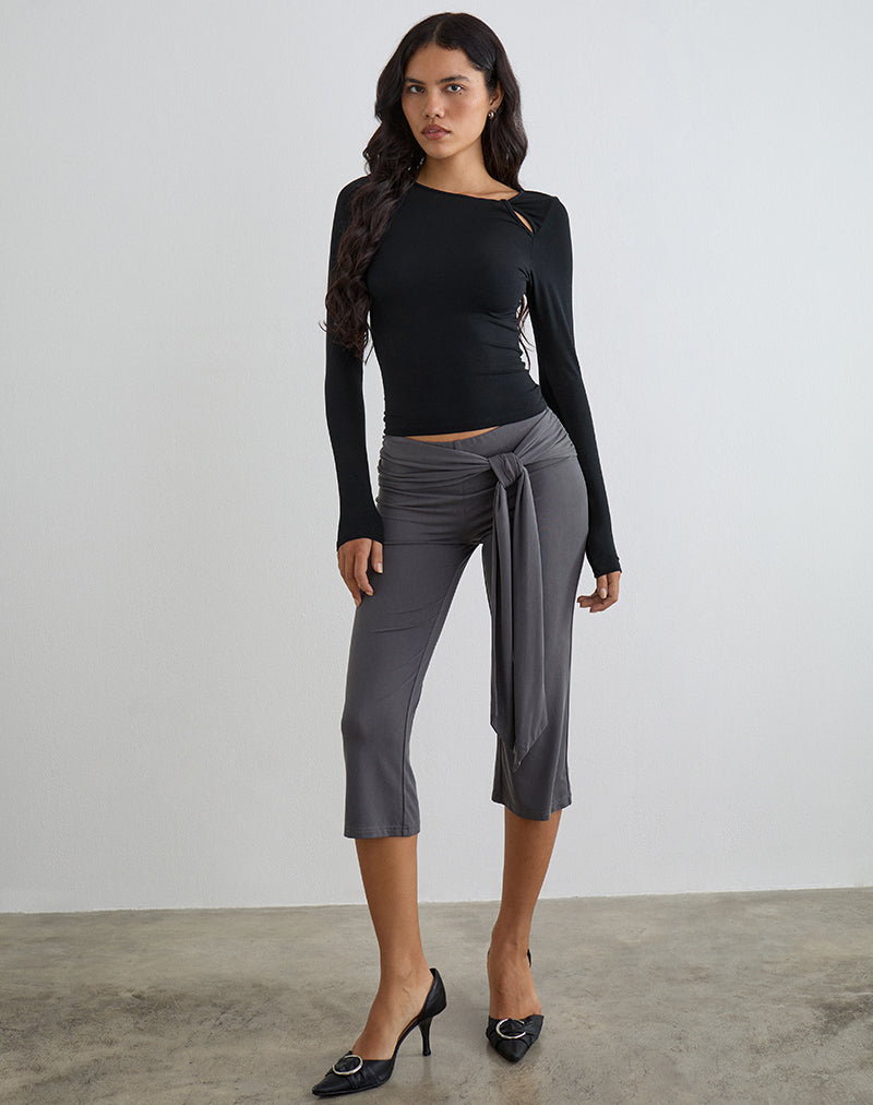 Image du pantalon capri Effy à liens latéraux en cupro, couleur gris foncé