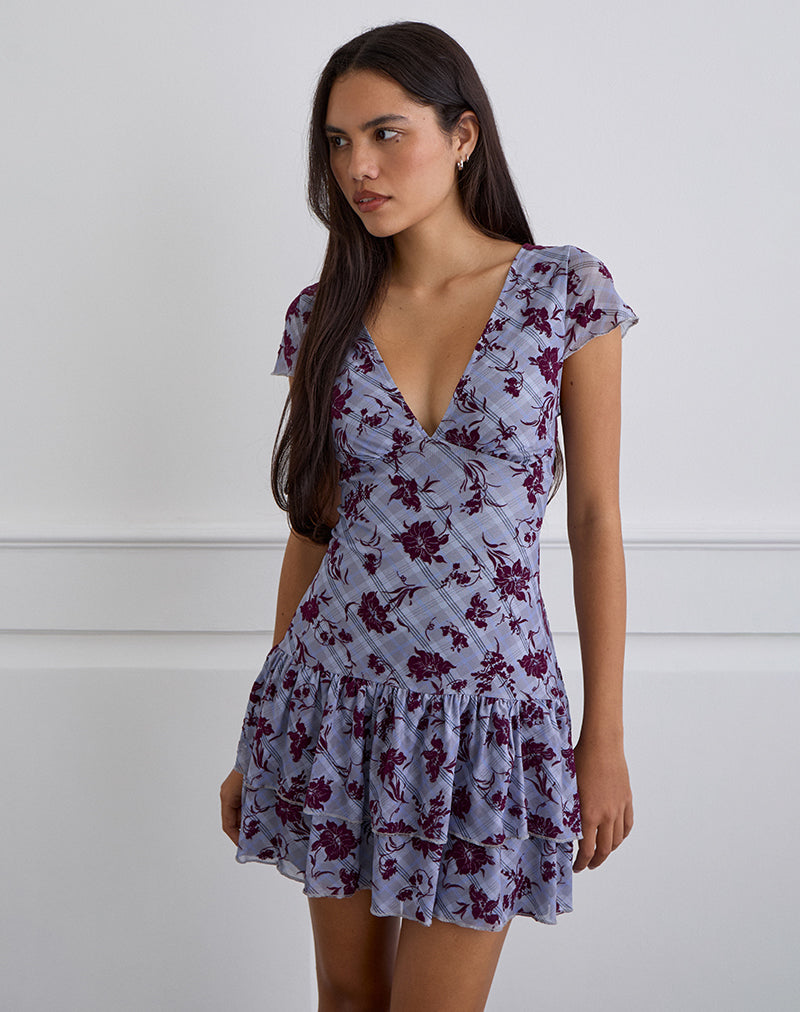 Elaya Dress in Lotus Flock Checked Lavender (Robe Elaya en flocon de lotus à carreaux lavande)