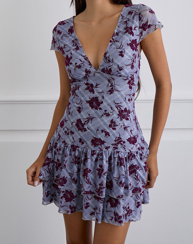 Elaya Dress in Lotus Flock Checked Lavender (Robe Elaya en flocon de lotus à carreaux lavande)