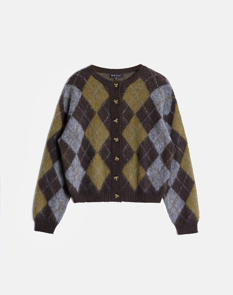 Image de l'Eliana Cardigan en tricot Argyle Brown