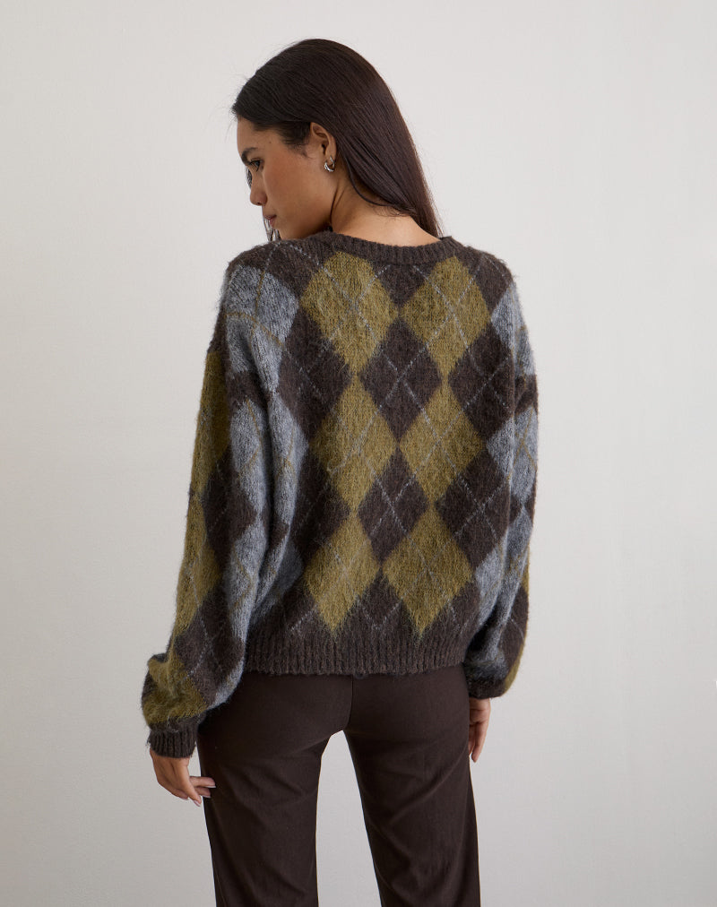 Image de l'Eliana Cardigan en tricot Argyle Brown