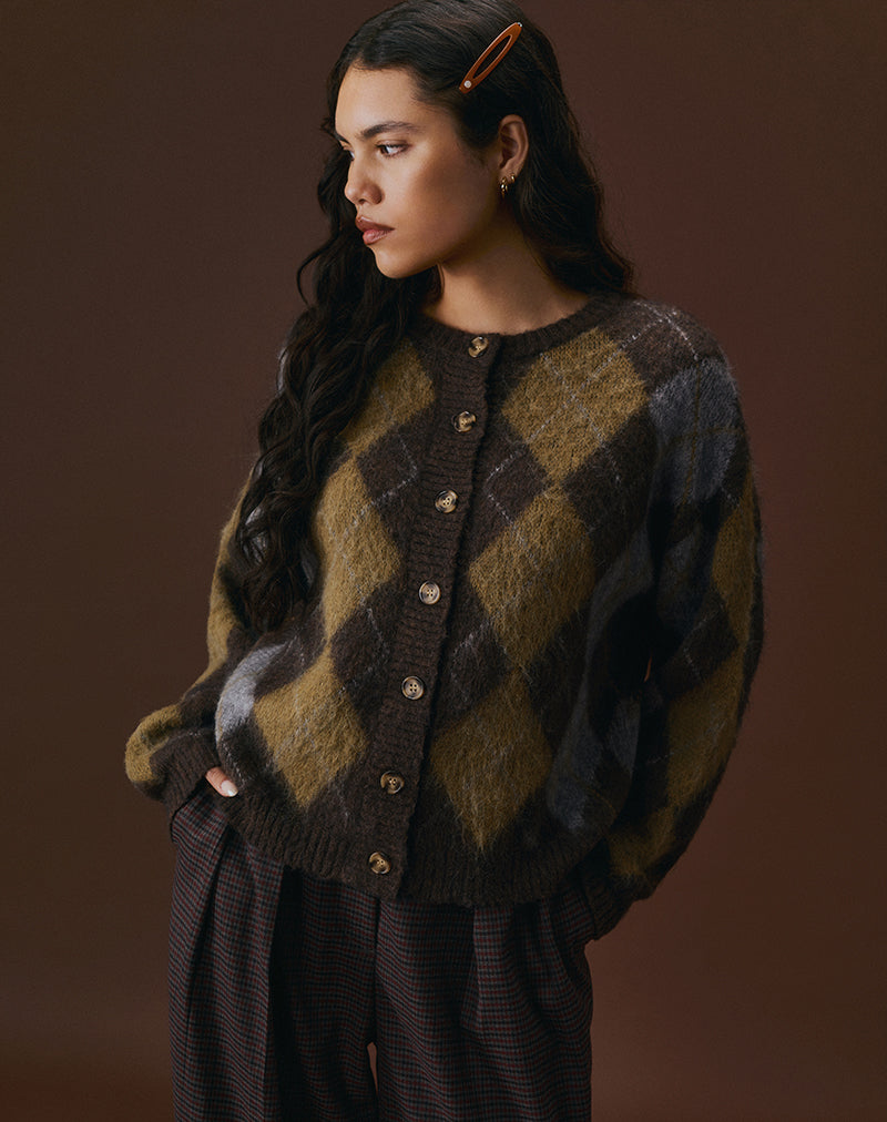 Cardigan Eliana en tricot Argyle brun