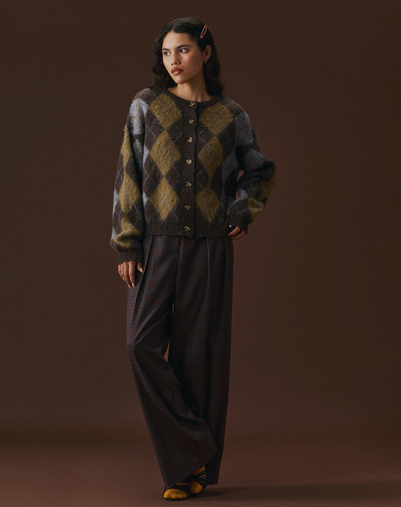 Image de l'Eliana Cardigan en tricot Argyle Brown