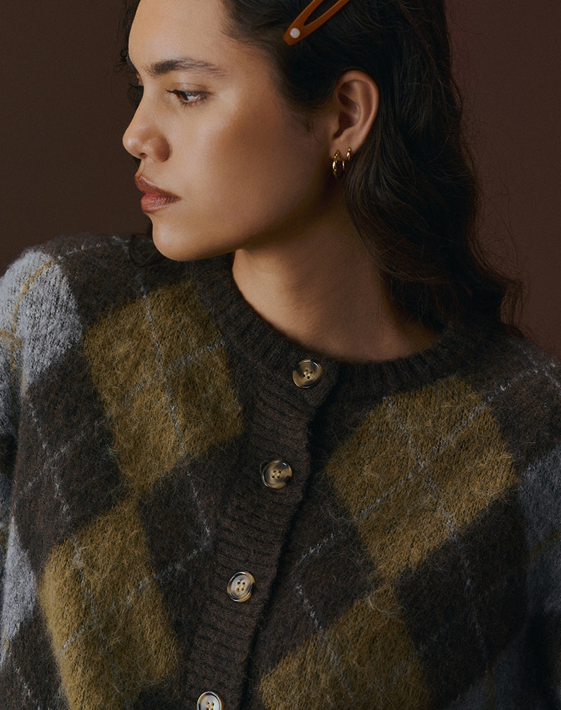 Image de l'Eliana Cardigan en tricot Argyle Brown