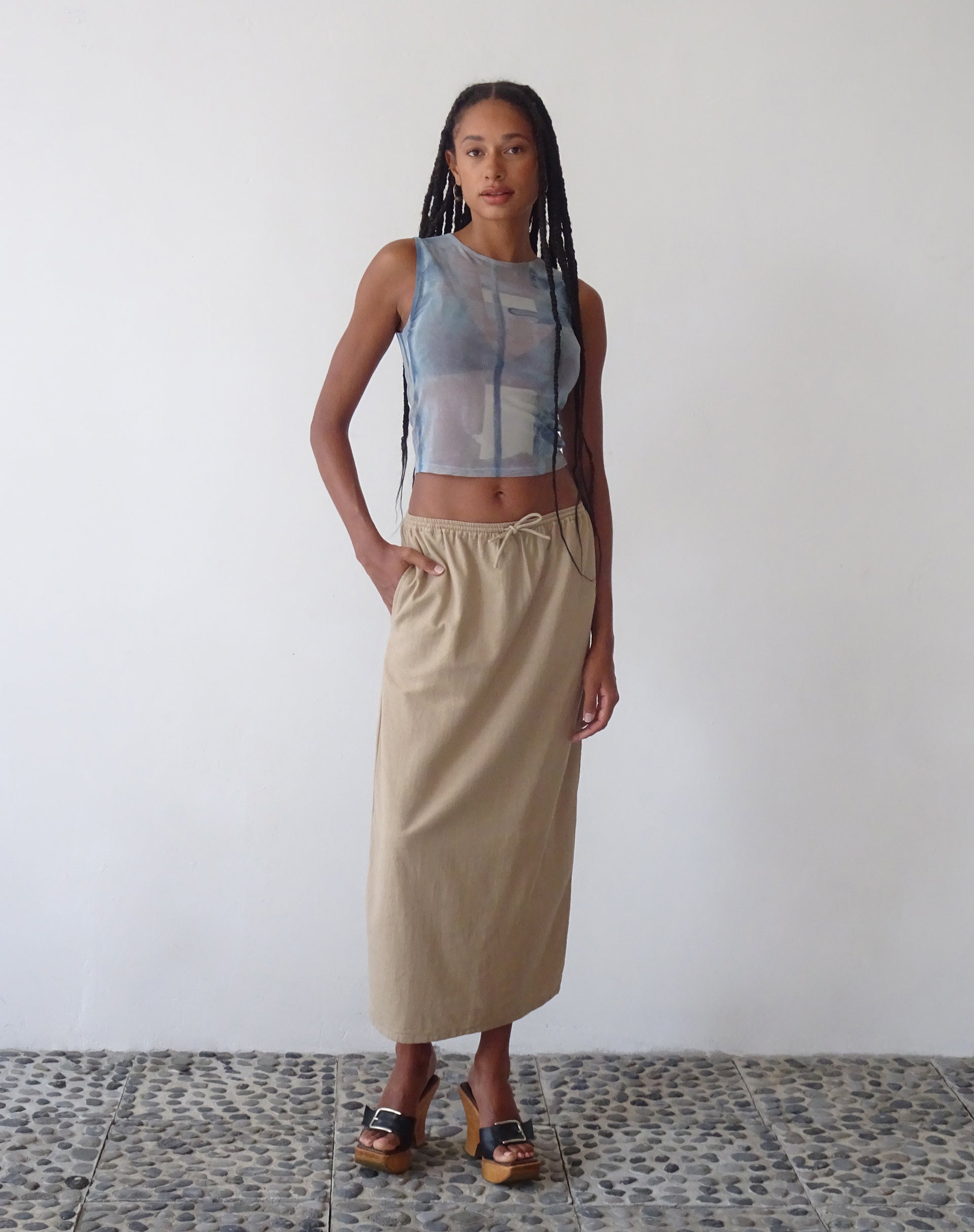 Image de marque de MOTEL X JACQUIE Top Elisha en maille Pinceau abstrait Bleu