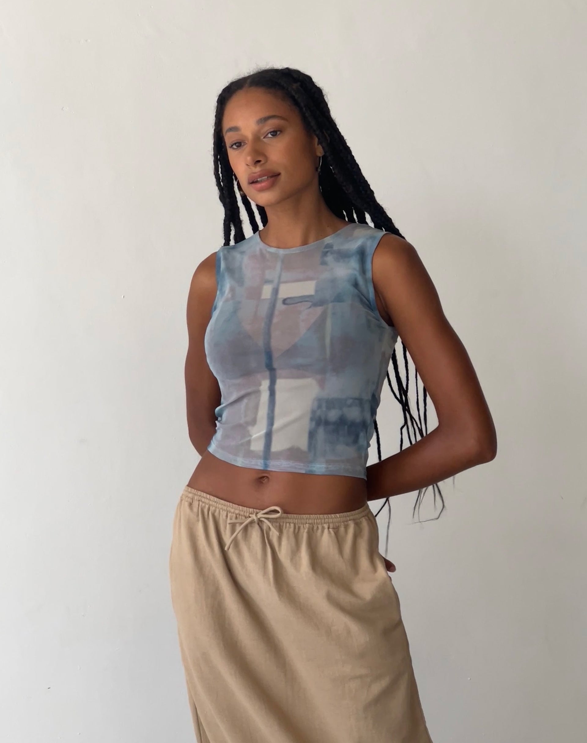 Image de marque de MOTEL X JACQUIE Top Elisha en maille Pinceau abstrait Bleu