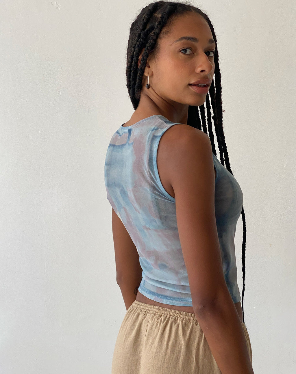 MOTEL X JACQUIE Top Elisha en maille abstraite bleu pinceau