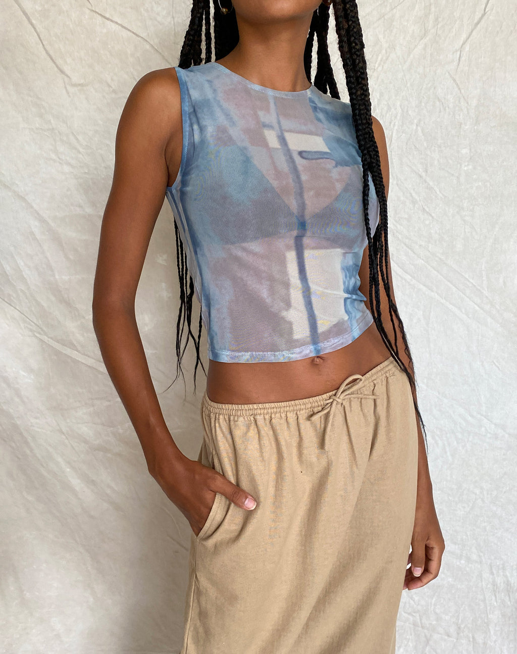 MOTEL X JACQUIE Top Elisha en maille abstraite bleu pinceau
