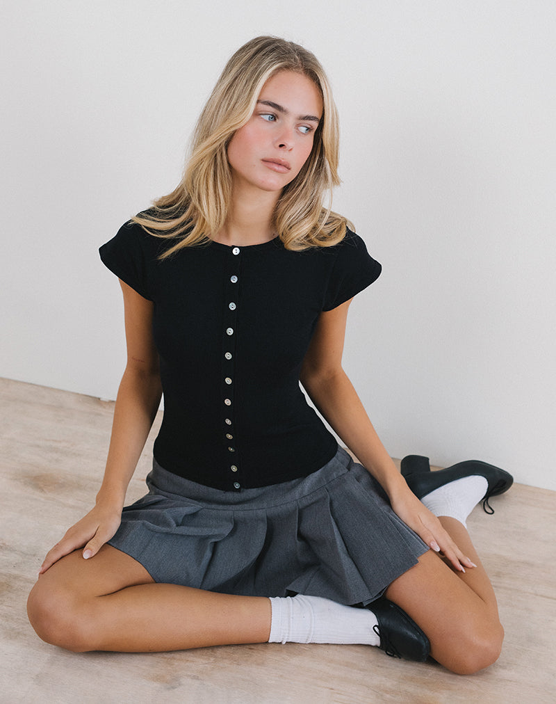 Top Elmira en tricot plat noir