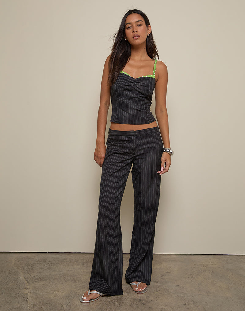 Image de l'Elsa Top in Pinstripe Black with Green