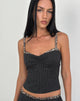 Image of Elsa Top in Pinstripe Black with Leopard Binding