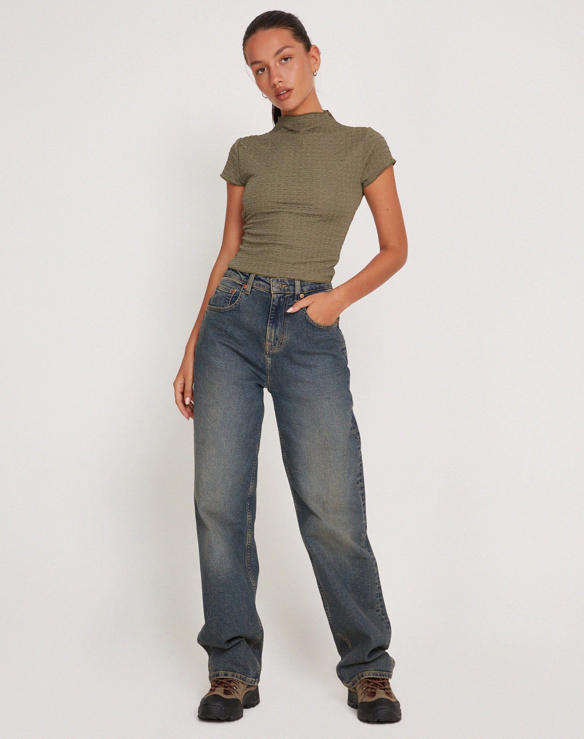 Image de Elton High Neck Top in Khaki