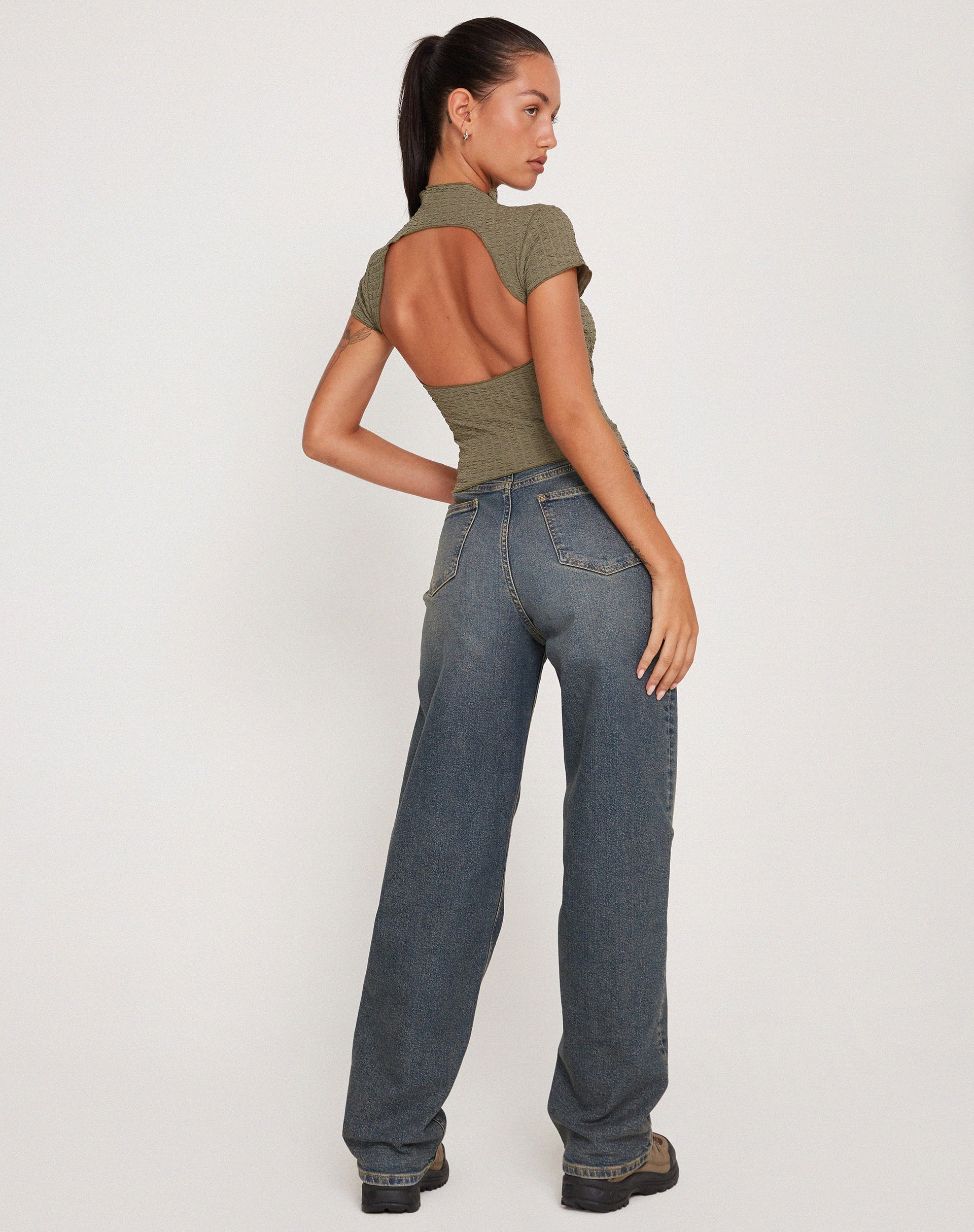 Image de Elton High Neck Top in Khaki