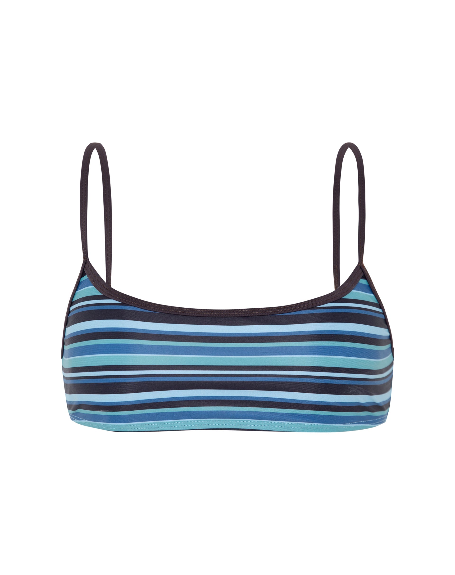 Image de Elvina Bikini Top in Stripe Blue with Brown Binding