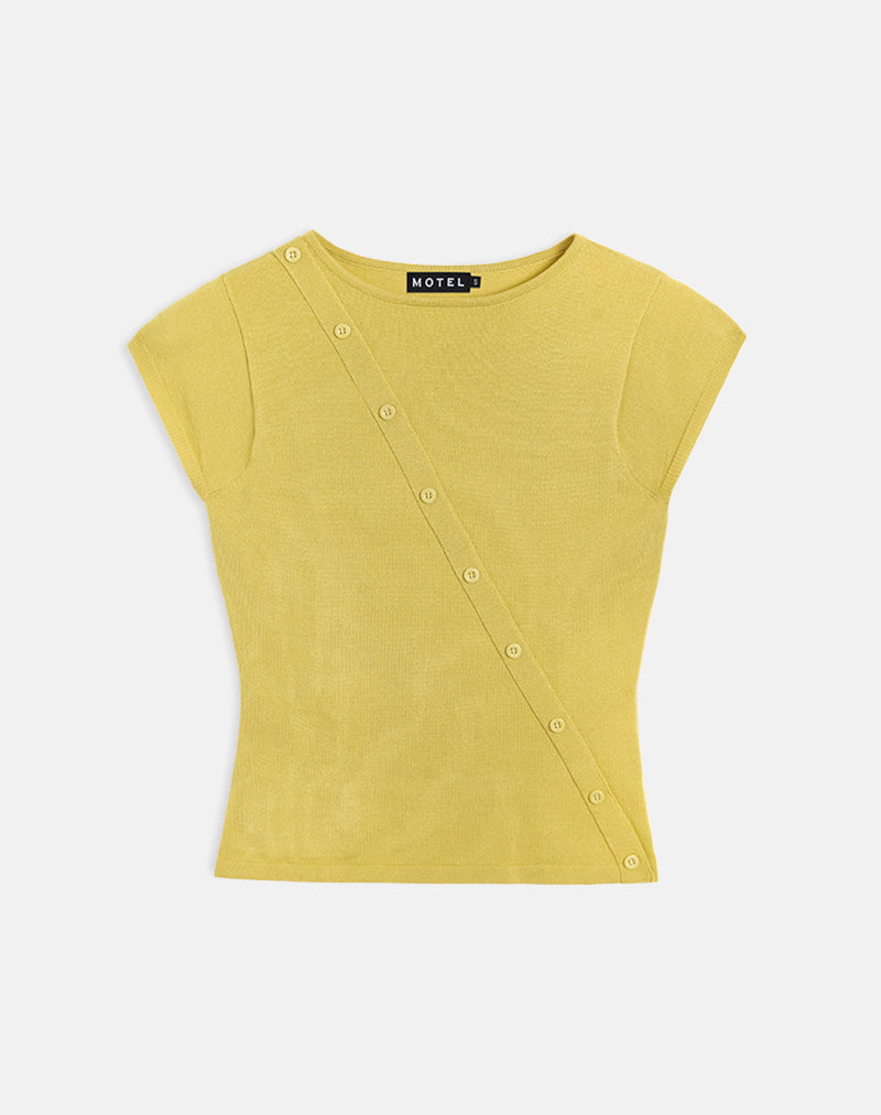 Elyra Asymmetric Top in Knit Golden Green (Top asymétrique en tricot vert doré)