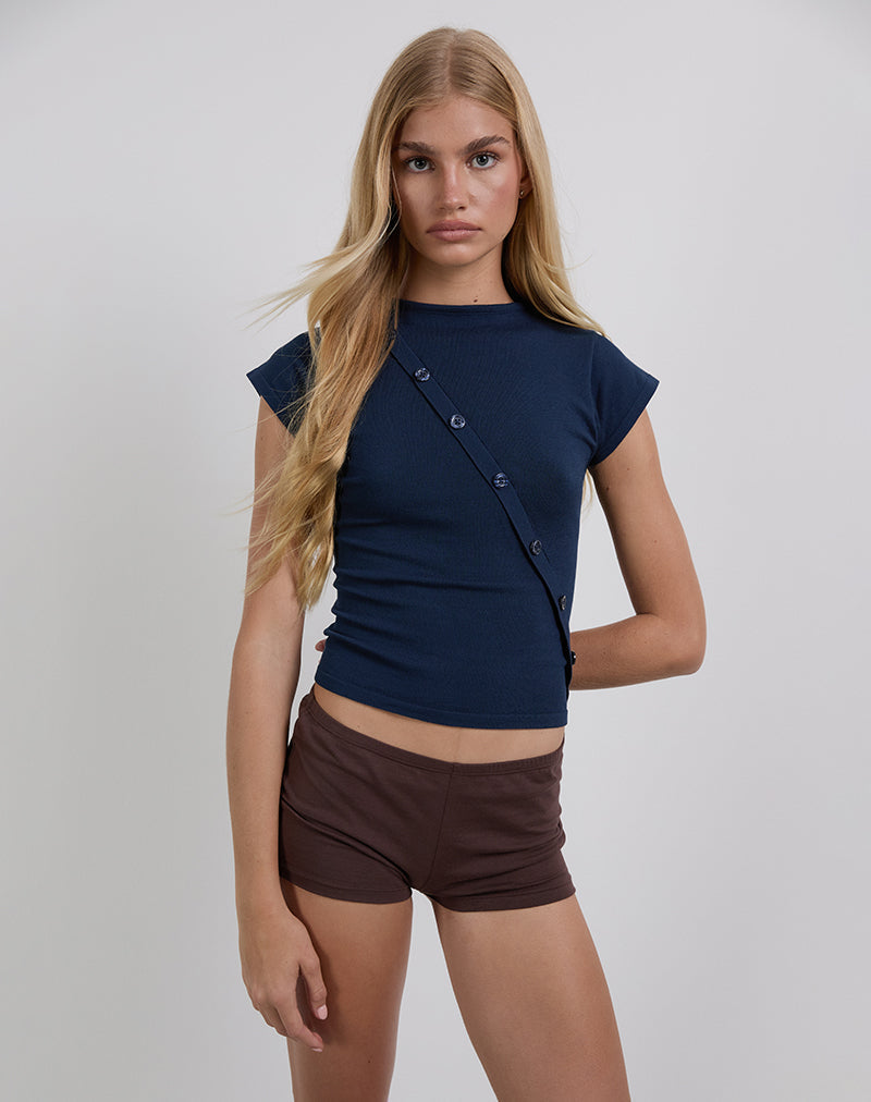 Elyra Asymmetric Top in Knit Navy (Top asymétrique en tricot)