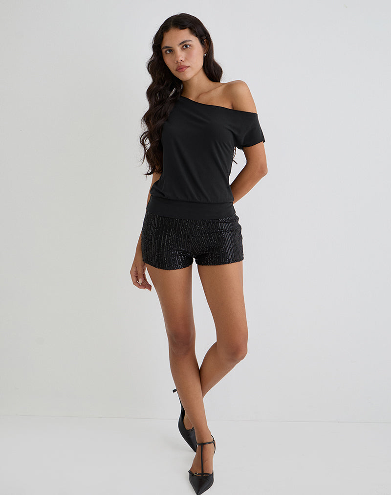 Top asymétrique Elysian en cupro noir