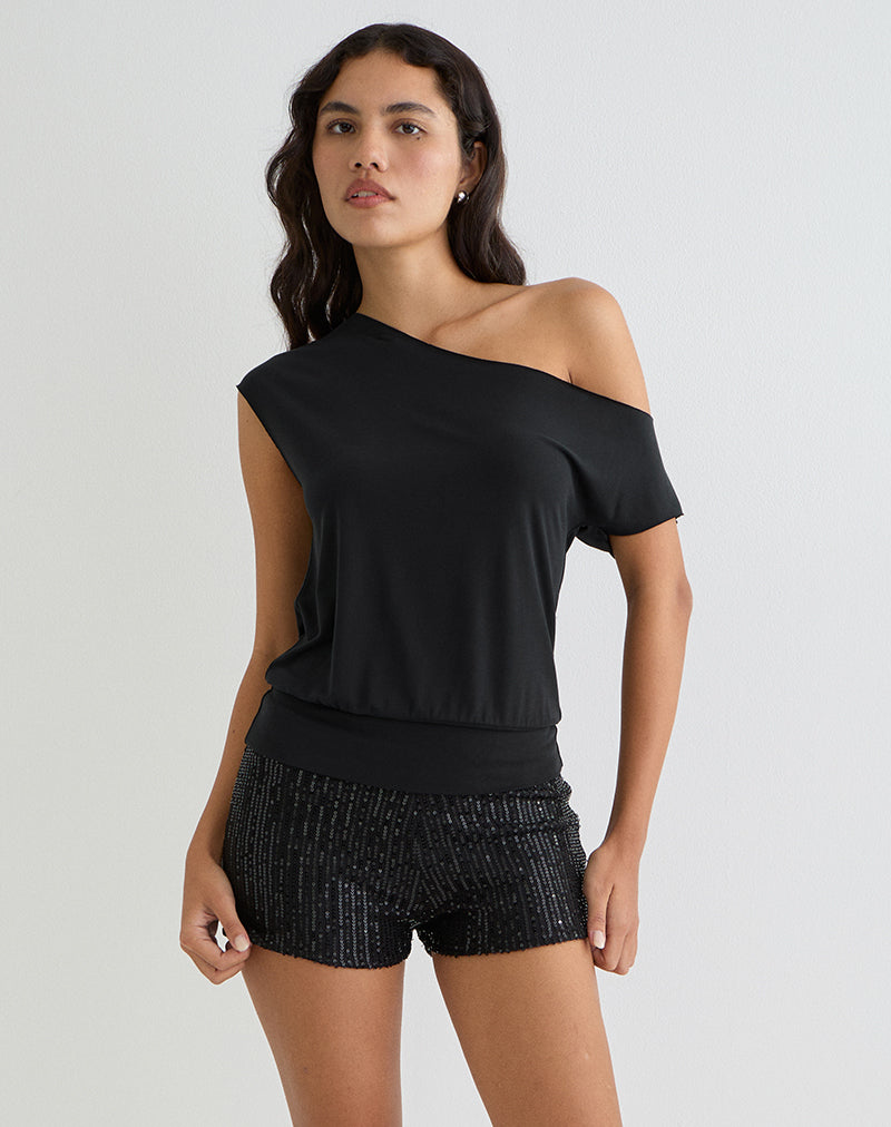 Top asymétrique Elysian en cupro noir
