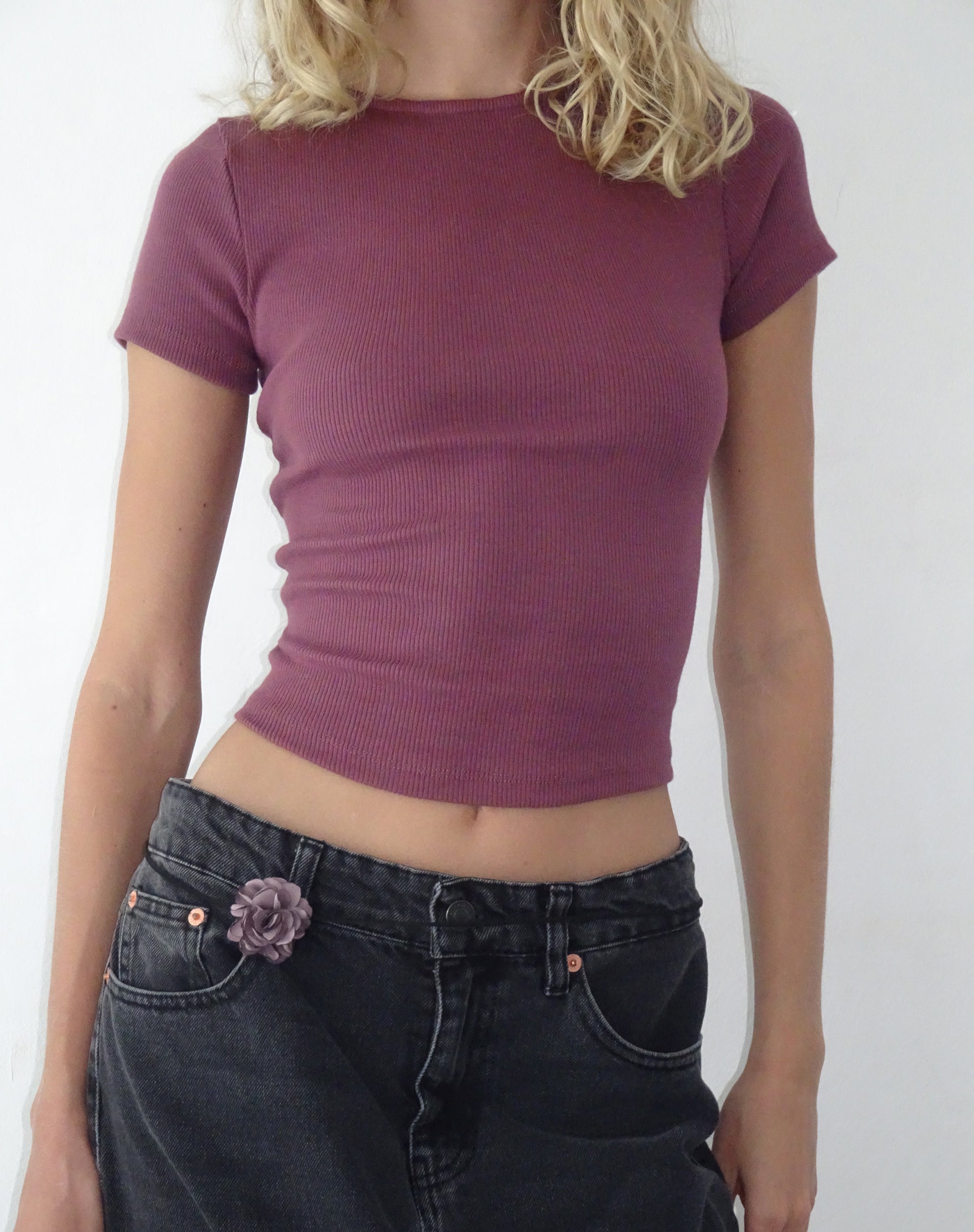 Image de Elyto Ribbed Open Back Tee in Mauve