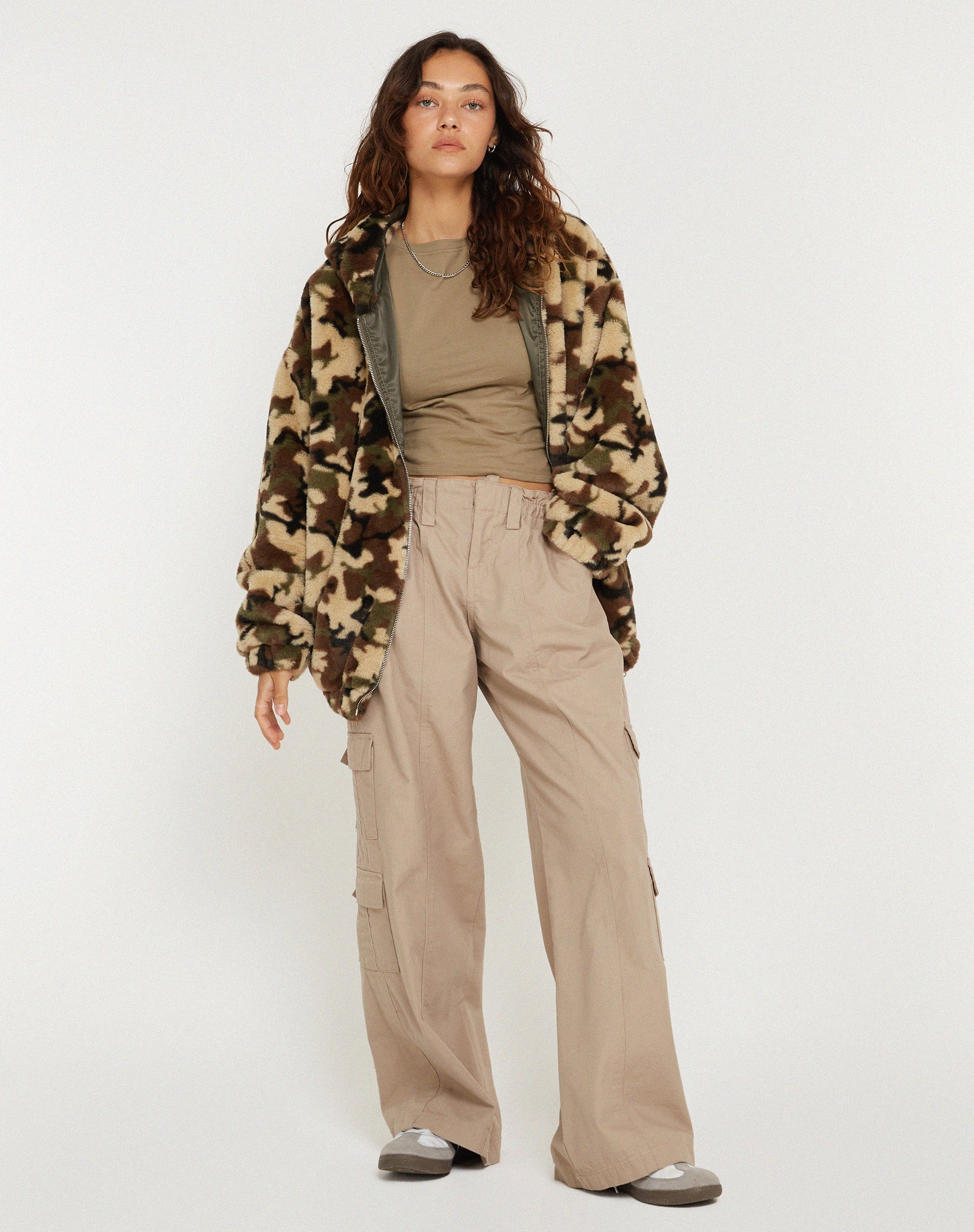 Image de Emerson Faux Fur Jacket in Camo Brown Pebble